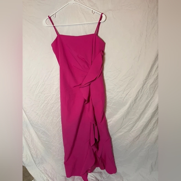 Bardot Dresses & Skirts - Bardot Hot Pink Ruffle-Detail Midi Slip Dress